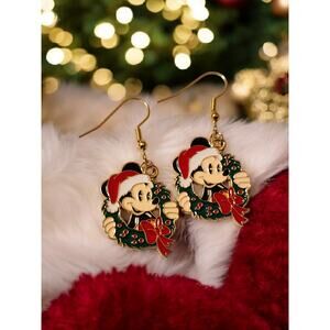 Mickey Mouse Wreath Christmas Charm Earrings